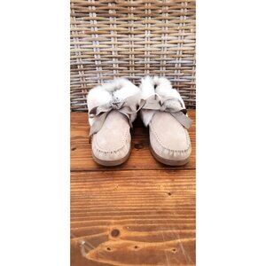 Tory Burch Suede Rabbit Fur Trim Moccasin Slipper Bootie Size 9